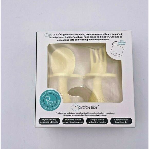 Grabease Baby and Toddler Self-Feeding Utensils Spoon and Fork Set. YELLOW - Picture 1 of 1